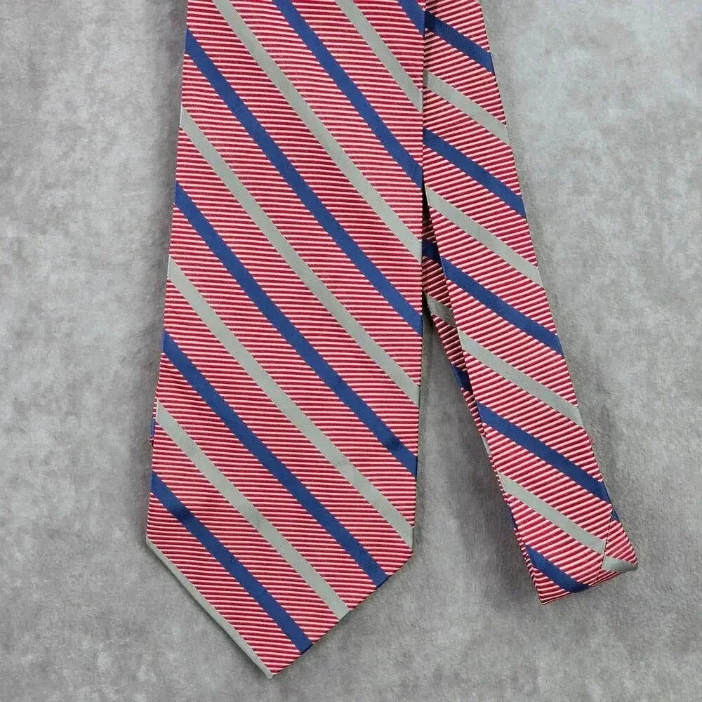 Stafford Red Blue Silver Stripe Repp Geometric 100% Silk Men's Neck‎ Tie NWOT